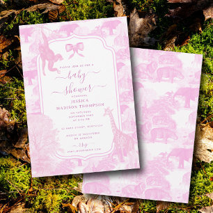 Rosa Toile Safari Animals Chinoiserie Baby Shower Inbjudningar