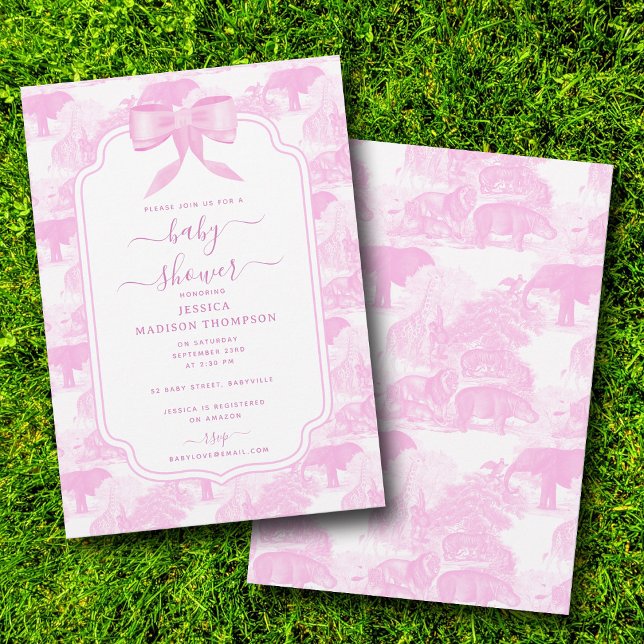 Rosa Toile Safari Animals Chinoiserie Baby Shower Inbjudningar (Pink Toile Safari Animals Chinoiserie Baby Shower Invitation)
