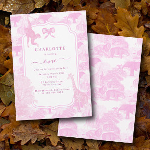 Rosa Toile Safari Animals Chinoiserie Birthday Inbjudningar