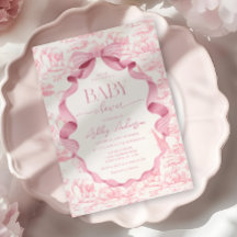 Rosa Toile Safari Baby Shower-inbjudan