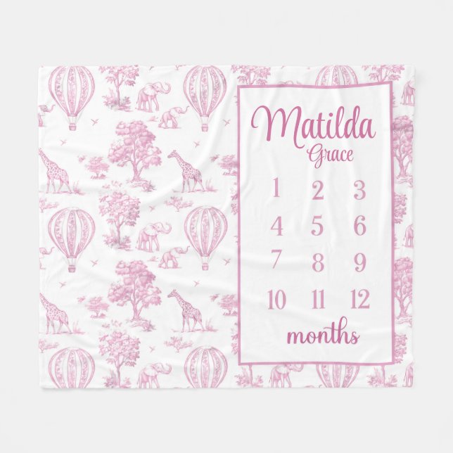 ROSA TOILE SAFARI Milestone Blanket, Flicka Saf Fleecefilt (Framsidan (Horisontell))