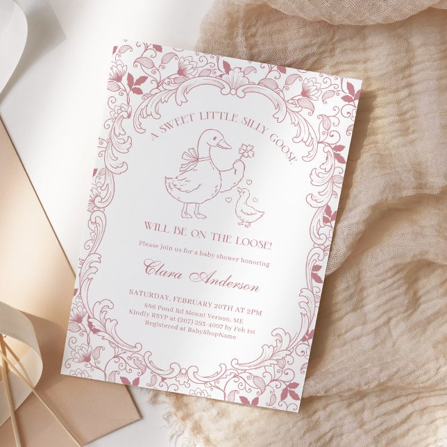 Rosa Toile Silly Goose Barnrumsinbjudan Handritad Inbjudningar (Skapare uppladdad)