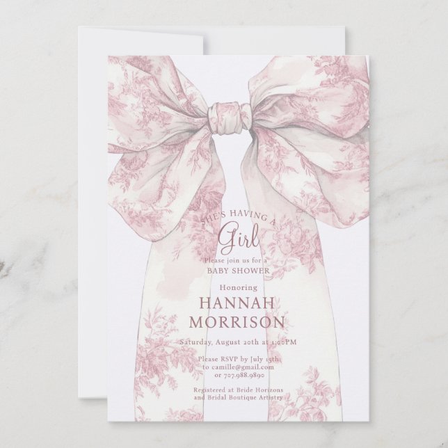 Rosa Toile-smycke Baby Shower Flicka Inbjudningar (Framsida)