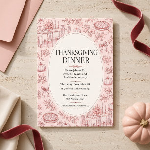 Rosa Toile Thanksgiving Dinner-inbjudan Inbjudningar