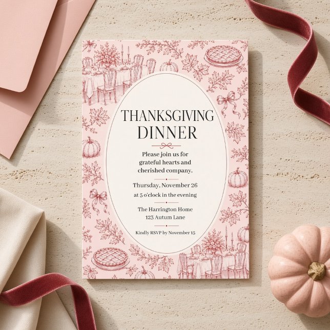 Rosa Toile Thanksgiving Dinner-inbjudan Inbjudningar (Skapare uppladdad)