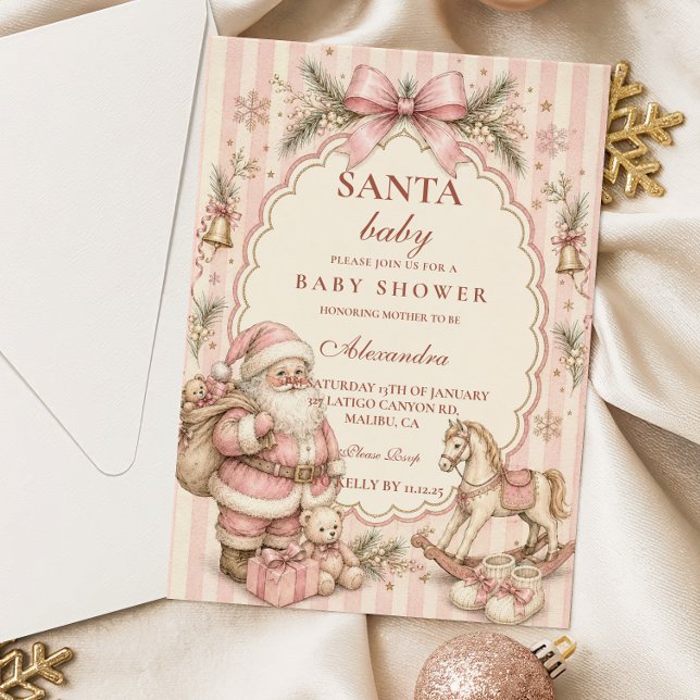 Rosa tomte jul bebis shower inbjudningar (Skapare uppladdad)