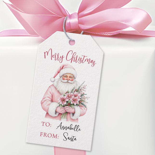 Rosa tomte jul presentetikett (Pink Santa Merry Christmas Gift Tags)