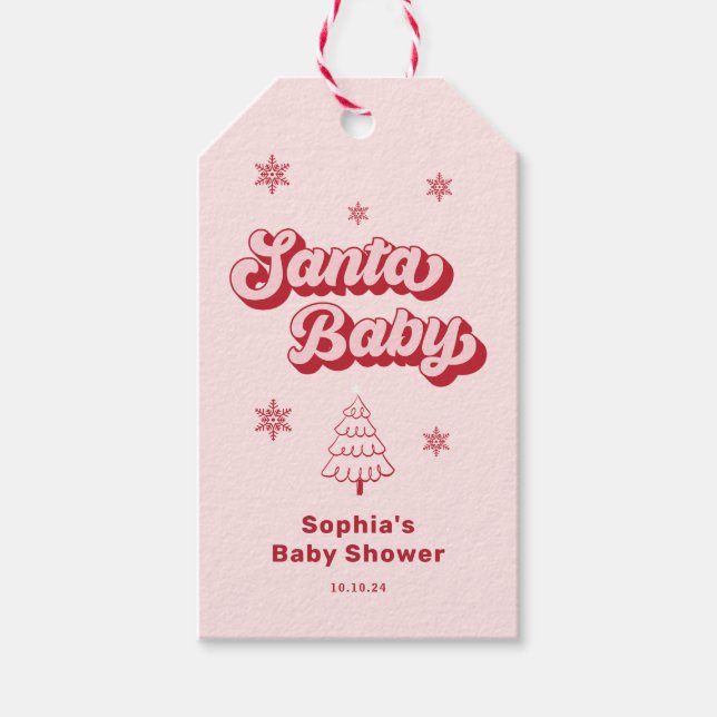 Rosa tomte pappa jul baby baby shower förmån presentetikett (Framsidan)