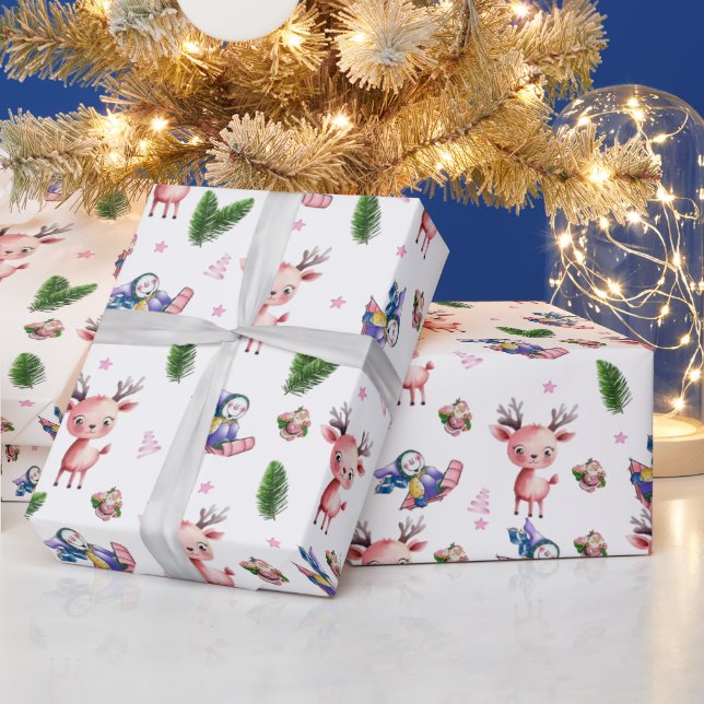 Rosa tomte renar God Jul presentpapper (Helgdagar)