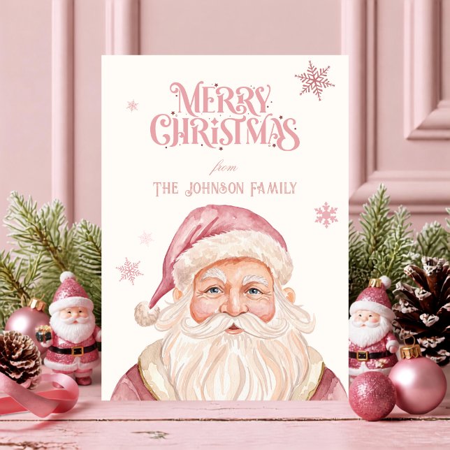 Rosa tomte vattenfärg retro jul firande  julkort (Skapare uppladdad)