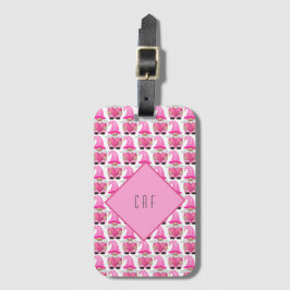 Rosa tomtegubbar hjärta monogram skog slående söt bagagebricka