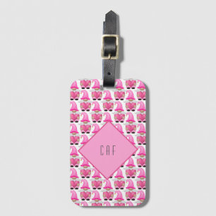 Rosa tomtegubbar hjärta monogram skog slående söt bagagebricka