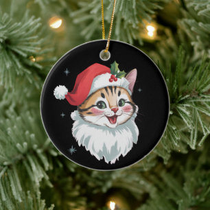 Rosa tomtehatt Retro söt kitty katt jul  Julgransprydnad Keramik