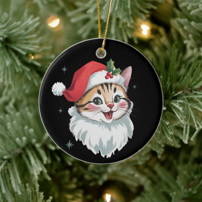 Rosa tomtehatt Retro söt kitty katt jul  Julgransprydnad Keramik (Träd)