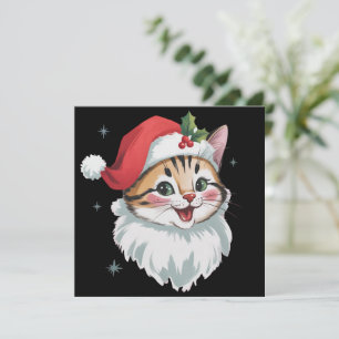 Rosa tomtehatt Retro söt kitty katt jul Julkort