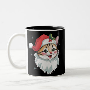 Rosa tomtehatt Retro söt kitty katt jul Två-Tonad Mugg
