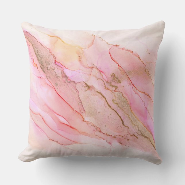 Rosa Toner i molnen Bläck med Guld Kudde (Framsida)