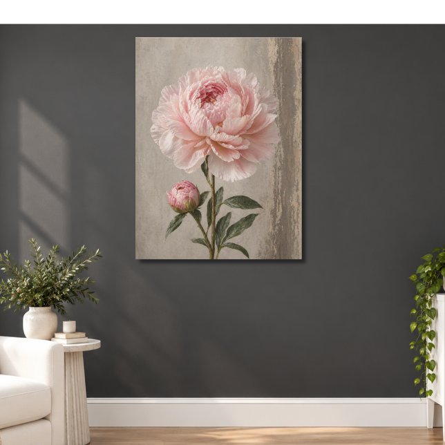 Rosa Toner Pion Blommar med Knopp Botanisk Poster (Skapare uppladdad)