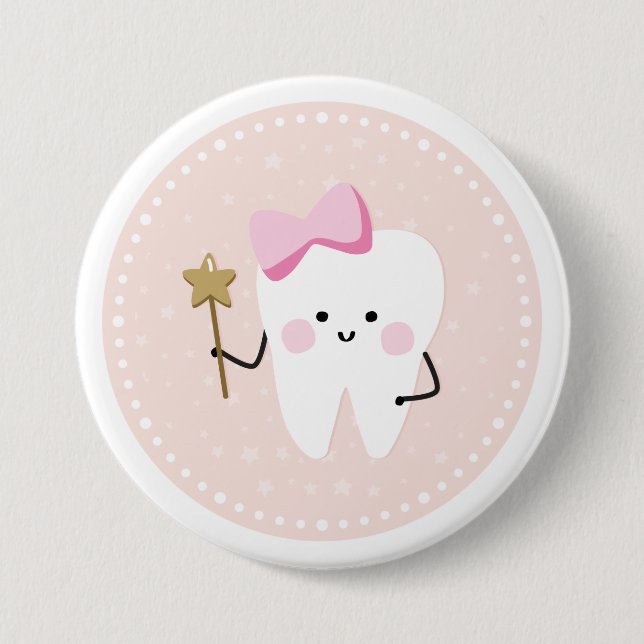 Rosa Tooth Fairy Pin Button Knapp (Framsida)