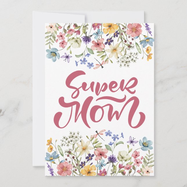 Rosa Toppen Cute Vår Blommigt Mörk Mamma  Julkort (Framsida)