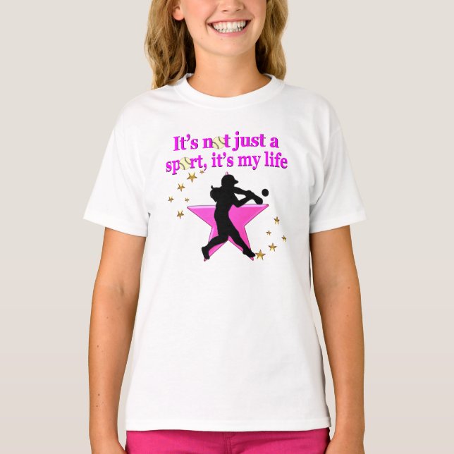 ROSA TOPPEN STAR SOFTBALL ÄR MIN LIVSDESIGN T-SHIRT (Framsida)