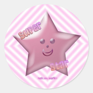 Rosa Toppen Star Sticker Runt Klistermärke