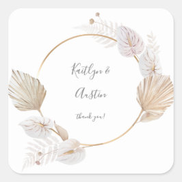 Rosa Torkad Löv Boho Blommigt Tack 3 Fyrkantigt Klistermärke