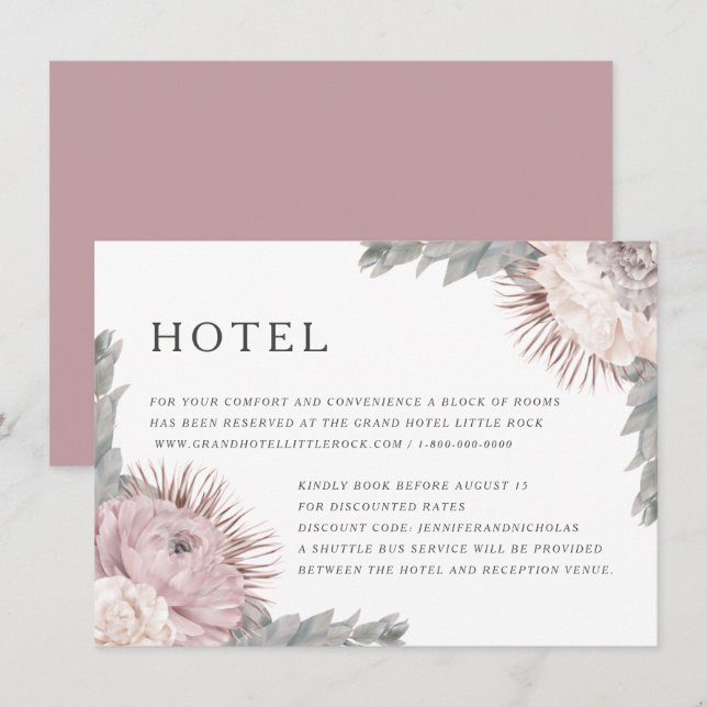 Rosa torkade blommor Bröllopsinackordering Tilläggskort (Fram/baksida)