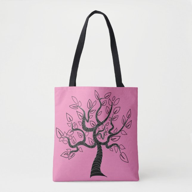 Rosa Tote Bag med Träd - Anpassningsbar Färg Tygkasse (Framsida)