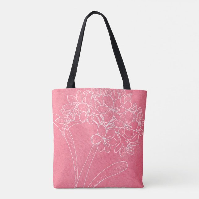 Rosa totebag med vit hortensiakontur tygkasse (Baksida)