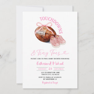 Rosa Touchdown & Tiny Toes Football Baby Shower Inbjudningar