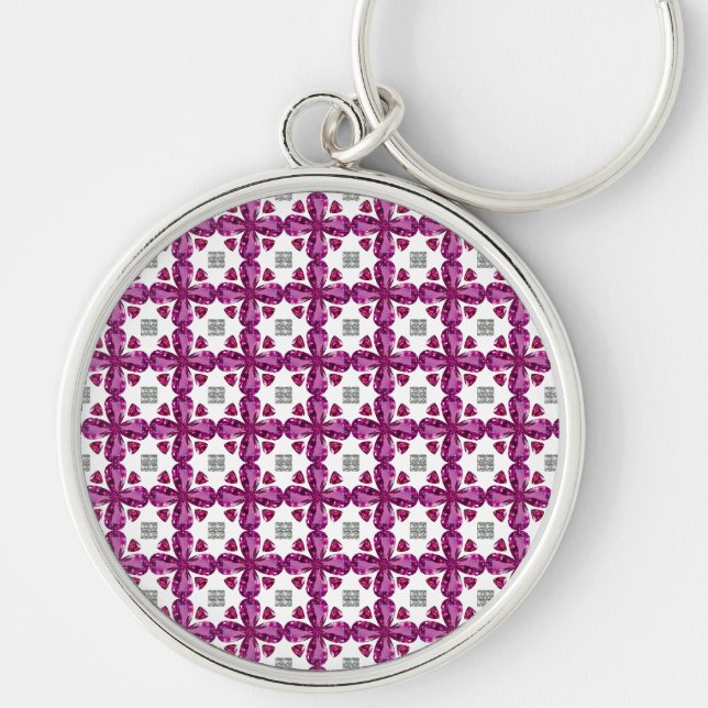 Rosa Tourmaline Diamond Art, Rosa Rund Silverfärgad Nyckelring (Framsidan)