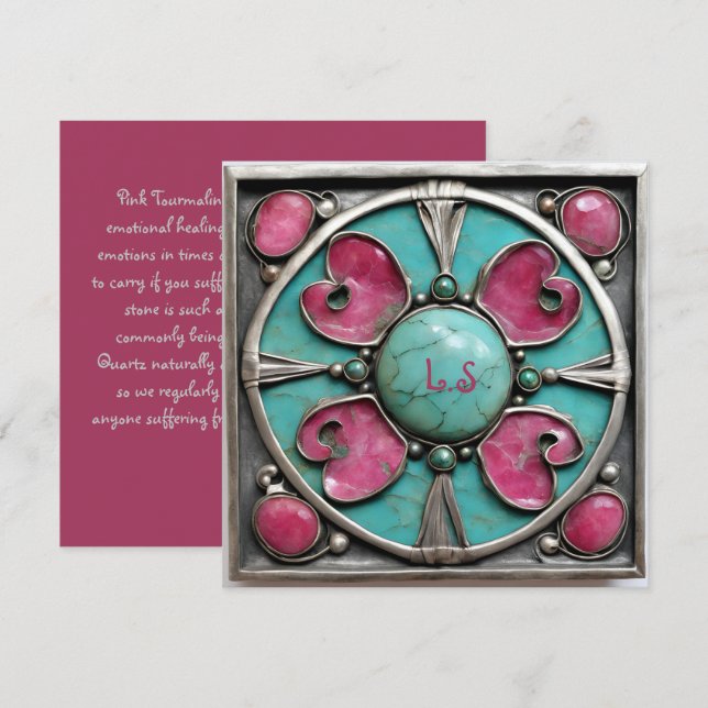 Rosa Tourmaline oktober Birth Stone Kort (Fram/baksida)