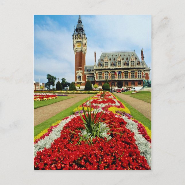 Rosa Town Hall, Calais, Frankrike-blommor Vykort (Framsida)