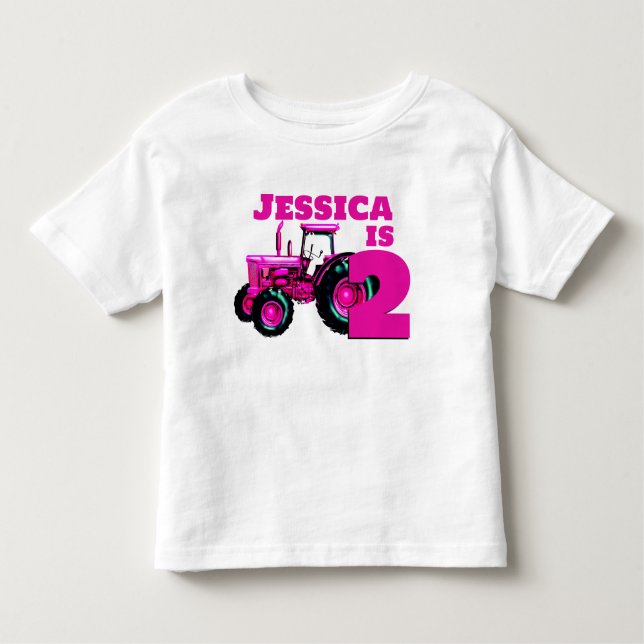 Rosa Tractor Birthday T Shirt (Framsida)