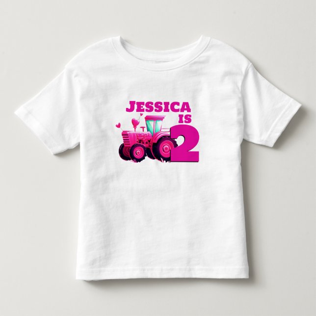 Rosa Tractor Birthday T Shirt (Framsida)