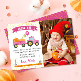 Rosa Tractor Pumpkin Autumn Birthday Photo Tack Kort