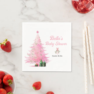 Rosa Träd Baby Shower på julvintern Pappersservett
