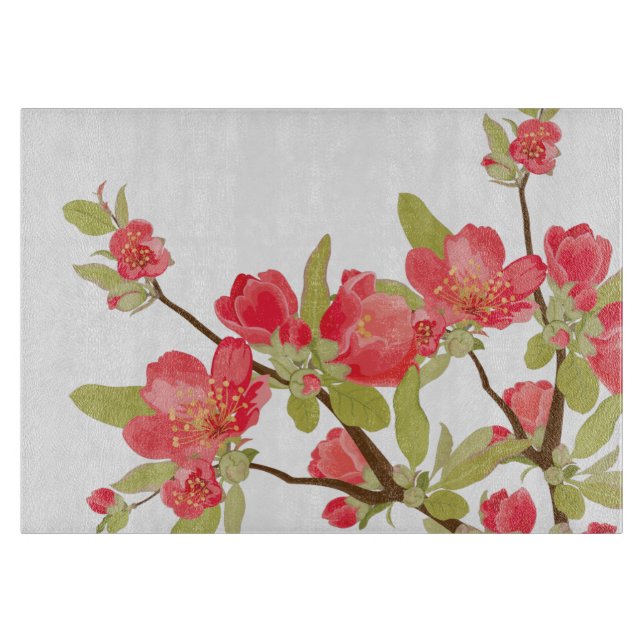 Rosa Träd Blommar Glas Skärbräda (Framsidan)