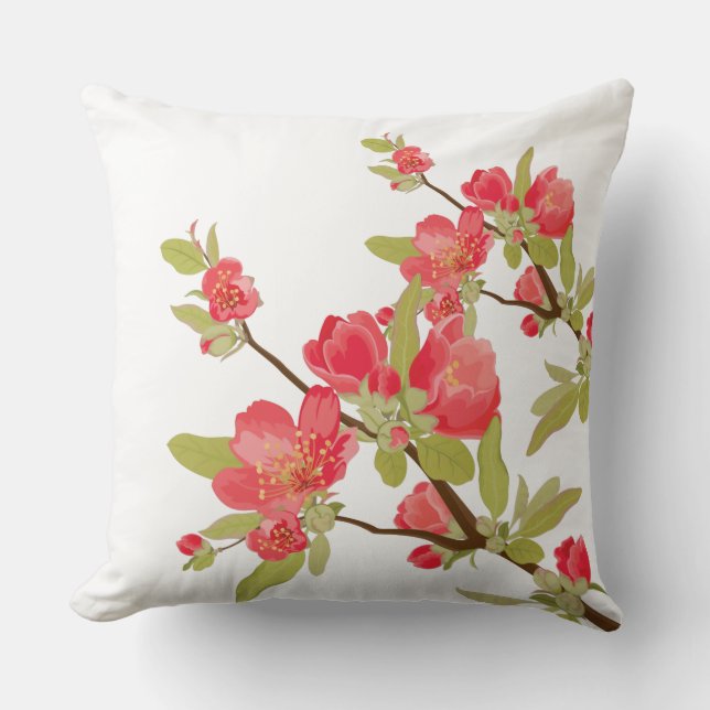 Rosa Träd Blommar Kudde (Framsida)