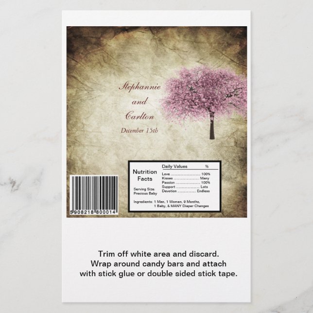 Rosa Träd Bröllop Large Hershey's Wrapper Flygblad (Framsidan)