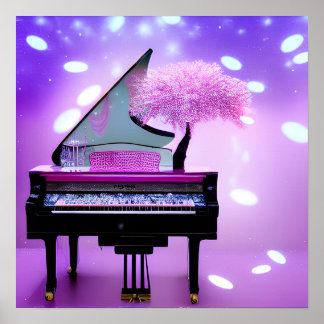 Rosa Träd Grand Piano Poster