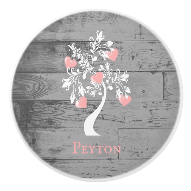 Rosa Träd Hearts Personlig Ceramic Knob Knopp (Framsidan)