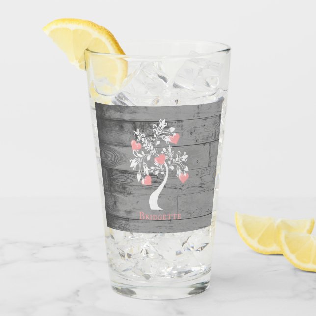 Rosa Träd i Hearts Personlig Glass Kopp (Framsida Ice)