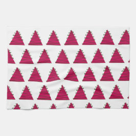 Rosa träd med grönt julhandduk kökshandduk