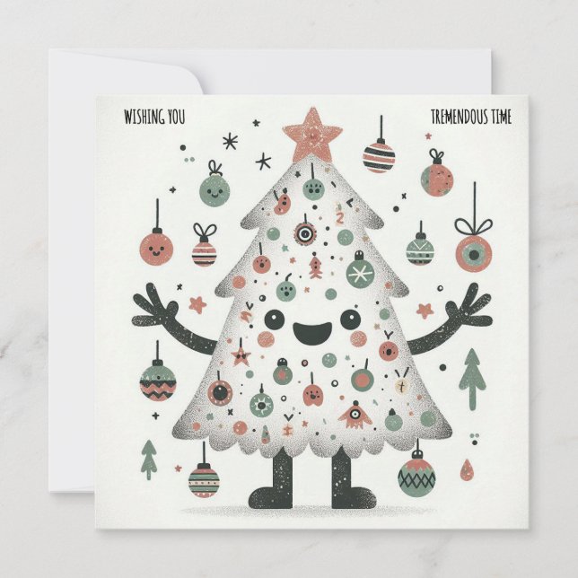 Rosa Träd-toligt Tid Julkort (Framsida)