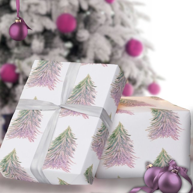 Rosa träd Vattenfärg jul firande  Presentpapper (Skapare uppladdad)