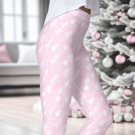 Rosa Träd Vinterjulbalkar Leggings