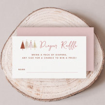 Rosa Träd Winter Baby Shower Diaper Raffle Cards