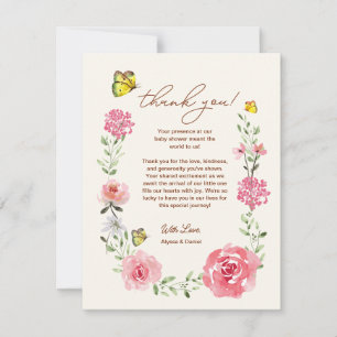 Rosa Trädgårds Babyflicka Blommig Fjäril Babyfiran Tack Kort